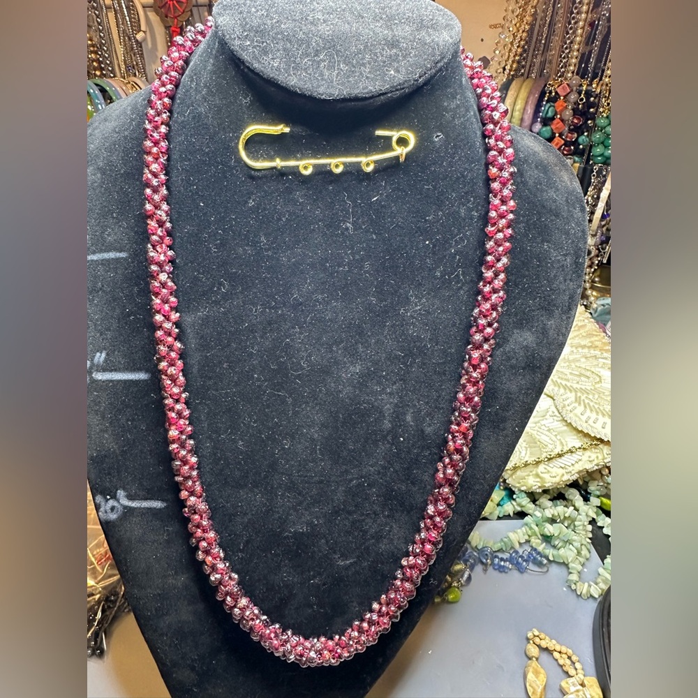 26” Vintage Woven Garnet Necklace